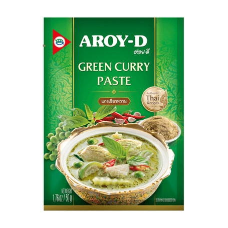 Aroy-D Green Curry Paste 50g - Fantastisk smagfuld og aromatisk grøn karry pasta fra Aroy-D. Her får du fuld smæk på den autentiske thailandske smag af Green Curry.