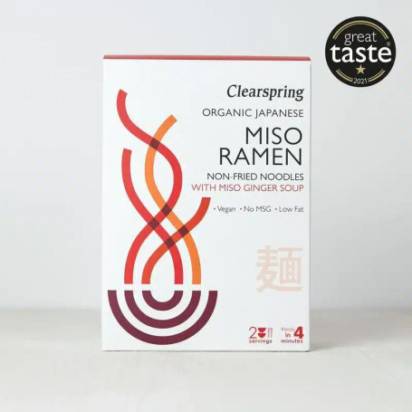 Clearspring Ramen Nudler m. Miso- & Ingefærsuppe Økologisk - Clearspring har gjort det enkelt og bekvemt at nyde japansk Ramen, når du mangler tid, uden at gå på kompromis med smag eller kvalitet. Klar på 4 minutter!