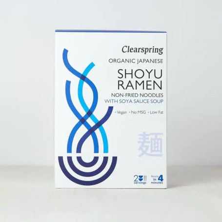Clearspring Ramen Nudler m. Shoyu Suppe Økologisk - Clearspring har gjort det enkelt og bekvemt at nyde japansk Ramen, når du mangler tid, uden at gå på kompromis med smag eller kvalitet. Klar på 4 minutter!