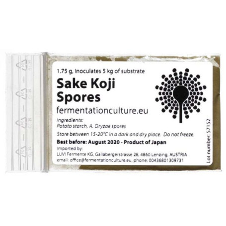 STOP MADSPILD (BEDST FØR 31/07/24) - Sake Koji Sporer 1,75g - I modsætning til andre Koji sporer resulterer denne stamme i meget få aminosyrer, hvilket er essentielt for smagen af sake, hvor gæringen beror på stivelse.