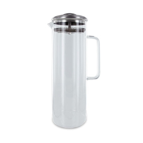 Mugicha Glaskaraffel Tebrygger 1,5L - Stilfuld tebrygger i glas med indbygget filter, der passer perfekt i køleskabsdøren! Særligt velegnet til mugicha, urter, spirulina, milk tea og coldbrew :D