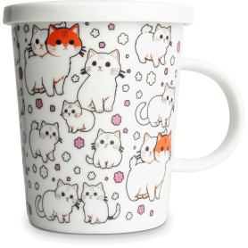 Kopper Te Kop Med Filter og Låg - Katte Motiv VH07517