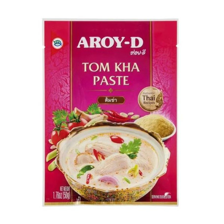 Aroy-D Tom Kha Paste 50g - Fantastisk smagfuld og aromatisk tom kha pasta fra Aroy-D. Her får du fuld smæk på den autentiske thailandske smag af tom kha!