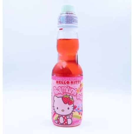 Ramune Sanrio Special Edition - Hello Kitty Jordbær Sodavand 200ml - Japansk sodavand med den klassiske glaskugle, som her fås med smag af jordbær og den søde Hello Kitty maskot udenpå! 