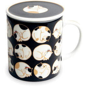 Kopper Te Kop Med Filter og Låg - Calico Katte VH40791