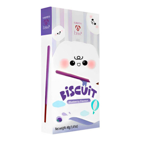 Tokimeki Sticks Blueberry Flavour - Lækre kakao kiksestænger med overtræk af hvid chokolade med blåbærsmag - en unik smagsoplevelse i en super cute indpakning!