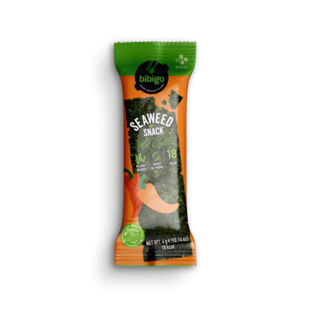 STOP MADSPILD (BEDST FØR 06/02/25) - Bibigo Hot Chili Gim - Ristet Tang Snack (4g) - Sprødstegt Gim / Nori tang tilsmagt med lækkert chilikrydderi fra koreanske Bibigo.
En sundere snack med et ekstra spicy kick  ( ˘▽˘)っ♨