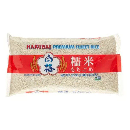 Hakubai Premium Mochigome - Søde Glutinøse Mochi Ris - Mochigome er afskallede, søde ris med gode glutinøse egenskaber, når de dampes. Perfekt til at lave hjemmelavet Mochi, Okowa og glutenfrit bagværk.