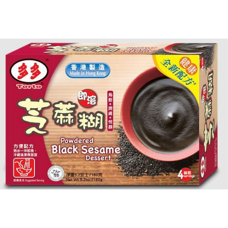 Torto Black Sesame Instant Dessert - Her får du 4 poser med sort sesampulver, der ved opblanding i vand bliver til en superaromatisk, cremet dessert. Spises ofte i Kina efter et stort måltid :D