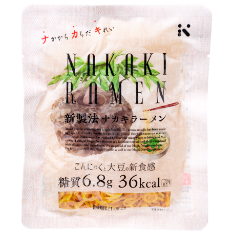 Nakaki Magic Konjac Ramen Noodle 180g - Kaloriefattige shirataki-nudler fremstillet på konjakrod og sojabønner. Det er magisk i den forstand, at de fås vauumpakket og faktisk ligner ramen-nudler!