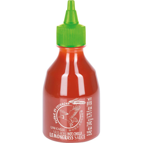 Uni-Eagle Sriracha Lemongrass Chili Sauce 240g - Sriracha chilisauce med aromatisk citrongræs og en mild, behagelig styrke. Fantastisk duftende krydret sauce fra den thailandske producent, Uni-Eagle