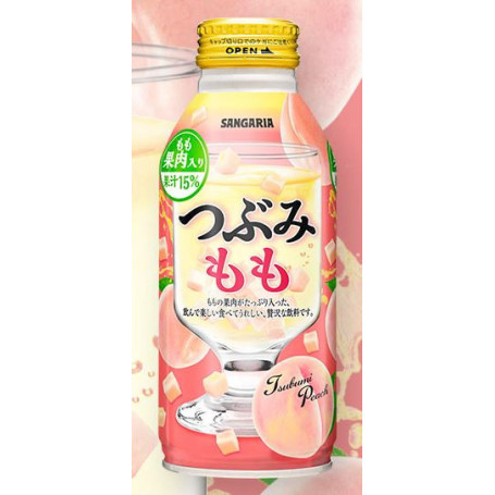 Sangaria Tsubumi Peach Drink 380ml - Superaromatisk frugtdrik fremstillet af saftige, japanske ferskener. En udsøgt frugtdrik med frugtkød, der med det samme frembringer mindelser om Japan ヽ(´▽｀)ノ