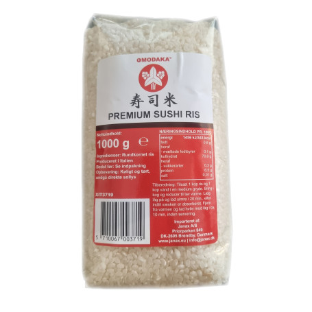 Omodaka Premium Sushi Ris 1kg - Højkvalitets sushi-ris af Japonica typen i en pose med 1 kg - perfekt til alt fra sushi til poke bowl, fried rice og mange andre risretter :)