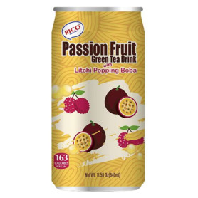 Bubble Tea Rico Passion Fruit Green Tea Litchi Popping Boba 340ml QF04182