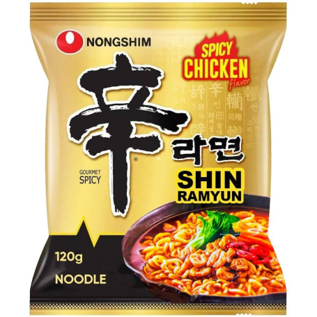 Nongshim Shin Ramyun GOLD CHICKEN Instant Nudler 120g - Oplev alletiders instant nudler, der, ifølge sloganet, kan få selve livet til at græde. Shin Ramyun GOLD CHICKEN fås her med ekstra meget kyllingesmag!