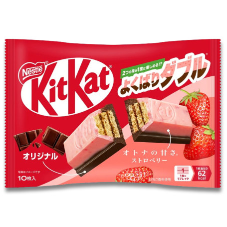 KitKat Minis Strawberry/Original Chocolate - Smag på endnu en tilføjelse til KitKats store udvalg - smagen af lækre, knasende kiks overtrukket med både jordbær og den originale Kitkat chokolade!