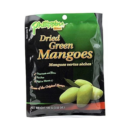 Philippine Brand Tørret Grøn Mango 100g - Skiver af tropisk, grøn mango fra Philippinerne med det helt rigtige bid. Tørret og klar til at spise, som de er - enkelt og lækkert.