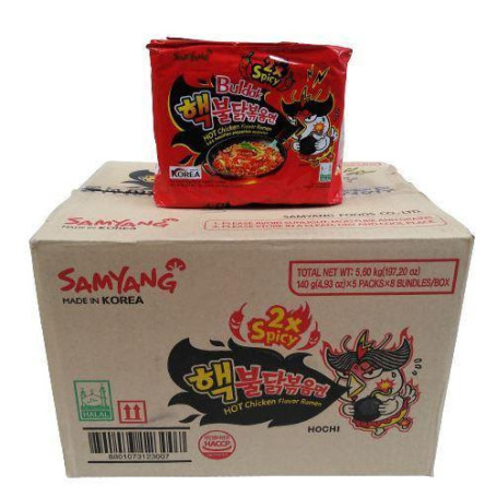 STOP MADSPILD (BEDST FØR 21/02/25) - KASSETILBUD Samyang 2x Spicy Nuclear Hot Chicken Ramen Instant Nudler - Udsæt dig selv for den ultimative spice test med disse koreanske instant nudler fra Samyang med 2x stærk chili- og kyllingesmag!