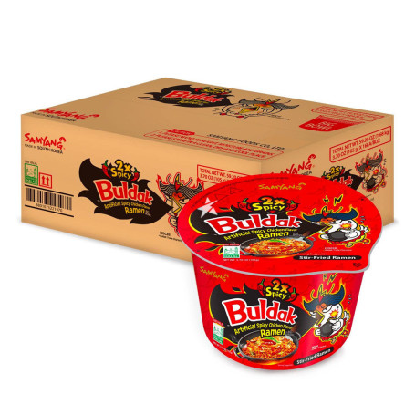 STOP MADSPILD (BEDST FØR 20/11/24) - KASSETILBUD Samyang 2x Spicy Nuclear Hot Chicken Big Bowl Hot Ramen Instant Nudler - Vanvittigt tilbud på kasse med 16 stk. koreanske Big Bowl instant nudler fra Samyang med 2x spicy kyllingesmag!