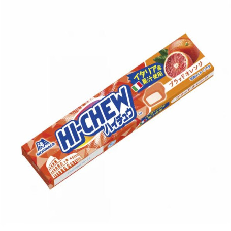 Hi-Chew Blood Orange 52,8g - Hi-Chew tyggekarameller med en hvid, chewy midte med den friske, autentiske smag af blodappelsin. En japansk slik klassiker!