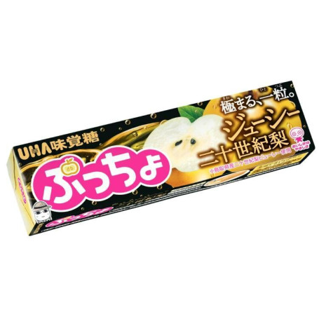 UHA Puccho Juicy Pear Chews 50g - Tyggekarameller med en forfriskende smag af af lækker japansk pære, nashi, og ekstra pæreknas indeni! (　‘ᾥ’　) 