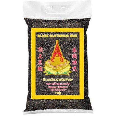 Royal Thai Sorte Glutinøse Ris 1kg - Disse ris er sunde, sorte, glutenfri, klistrer godt (glutinøse) og er utroligt velegnede i asiatisk madlavning.