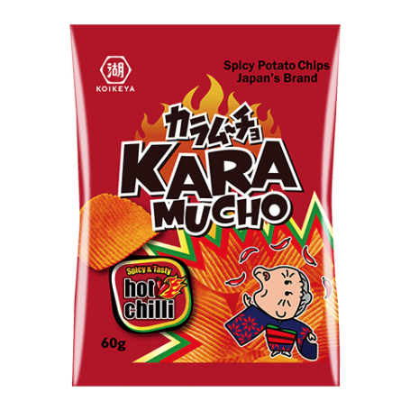 Koikeya Potato Karamucho Bølge Chips - Fantastiske bølgechips fra japanske Koikeya med sød og spicy chilismag og ekstra sprøde riller. Prøv Japans egen spicy favoritsnack lige her!