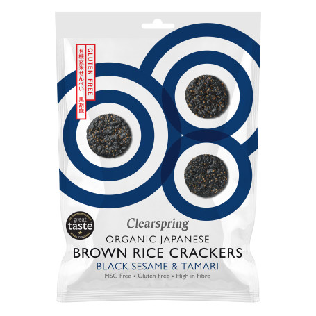 Clearspring Sort Sesam Rice Crackers 40g Økologisk - Økologiske, hvedefri, rice crackers af brune ris med sorte sesamfrø. 100% økologiske.