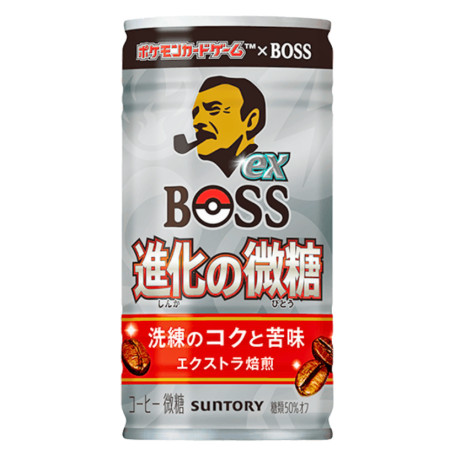 Boss Coffee x Pokémon EX EVOLUTION Blend Japansk Kaffe 185ml - Lækker, japansk kaffe fra Suntory - nu i en helt ny og fyldigere 'udvikling' præsenteret i samarbejde med Pokémon Card Game! ( ´ ∀ )ノ～ ♡