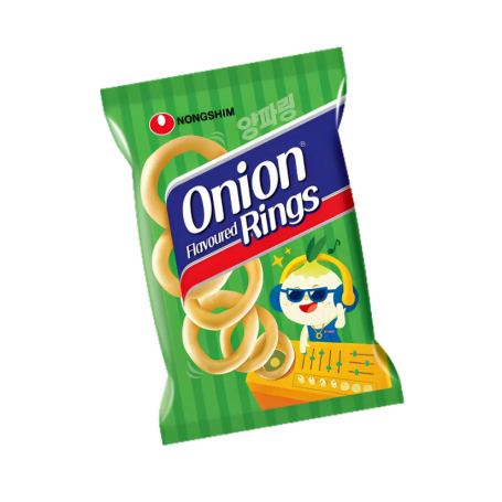 Nongshim Onion Rings Snack - Luftige hvedesnacks fra koreanske Nongshim med løgsmag. Super sprøde og fantastiske at dyppe i en lækker sauce!