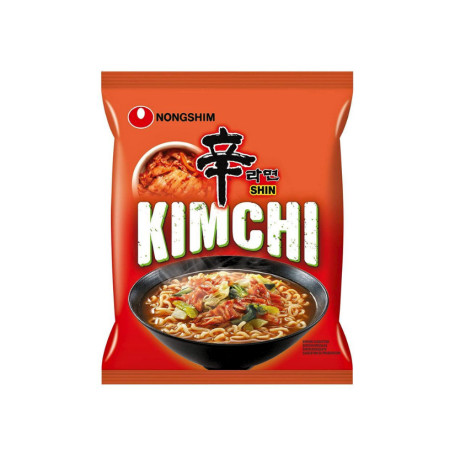 Nongshim Kimchi Ramyun Instant Nudler - Instant nudler med masser af smag fra chilipeber og koreanske kimchi-flager, der tilsammen skaber et både komplekst og mættende måltid uden at blive for stærk.