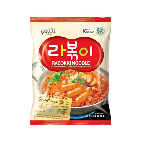 STOP MADSPILD (BEDST FØR 27/10/25) - Paldo Hot & Spicy Rabokki Instant Ramen Nudler - Suppen, der typisk serveres med de koreanske tteokbokki riskager, møder ramen nudler i stedet! Rig og mættende ramyeon til alle, der elsker koreansk mad :)