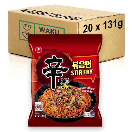 KASSETILBUD (BEDST FØR 24/07/25) - Nongshim Shin Ramyun STIR FRY Instant Nudler - Oplev alletiders instant nudler, der, ifølge sloganet, kan få selve livet til at græde. Shin Ramyun er Koreas stolthed og en milepæl inden for spicy nudler.