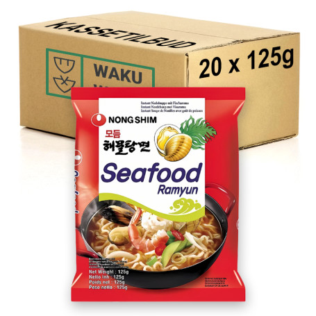 STOP MADSPILD (BEDST FØR 19/03/26) - KASSETILBUD (20 stk.) - Nongshim Seafood Ramyun Instant Nudler - Koreanske instant nudler med masser af smag fra fisk og skaldyr samt chilipeber, der tilsammen skaber et både umamifyldt og mættende måltid.