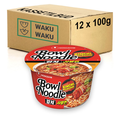 KASSETILBUD (BEDST FØR 08/07/25) - Nongshim Kimchi Bowl Ramen Instant Nudler - Kopnudler med spicy kimchi smag - hurtige og tilfredsstillende koreanske nudler i super klassisk instant ramen stil.