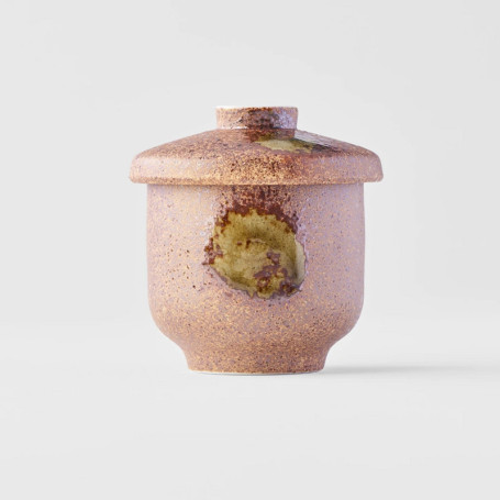 Japansk Keramik Chawan Mushi Kop 130ml Wabi Sabi - Elegant, japansk tekop af udsøgt kvalitet fra Gifu. Låget gør koppen velegnet til forretten chawanmushi med æg og dashi, som traditionelt dampes i en tekop.