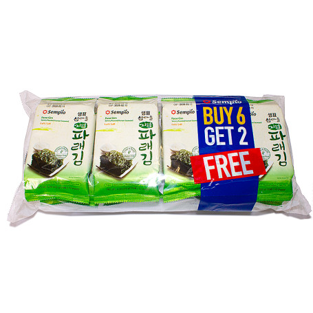 STOP MADSPILD (BEDST FØR 11/02-26) 8-Pack - Betal for 6 - Sempio Parae Gim Less Salt - Ristet Nori Tang Snack - Sprødstegt Gim/Nori tang tilsmagt med sesamolie og let salt fra koreanske Sempio.
En sundere snack baseret på alger af høj kvalitet for masser af velsmag!