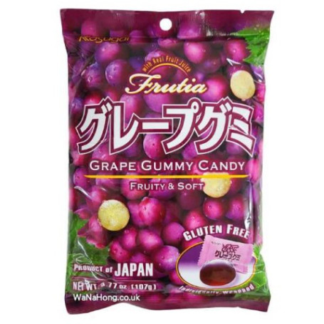 STOP MADSPILD (BEDST FØR 12/12/25) - Kasugai Frutia Gummy Grape - Lækre, bløde japanske vingummier med ægte frugtjuice! Super aromatiske med smag af drue.