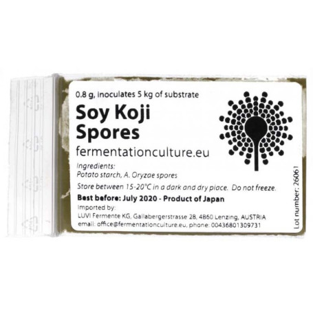 STOP MADSPILD (BEDST FØR 30/11/25) - Soja Koji Sporer 0,8g - Disse Soy Koji sporer er en af de mest benyttede Koji sporer. Den bruges hovedsageligt til langtidsfermenteret miso på sojabønner.