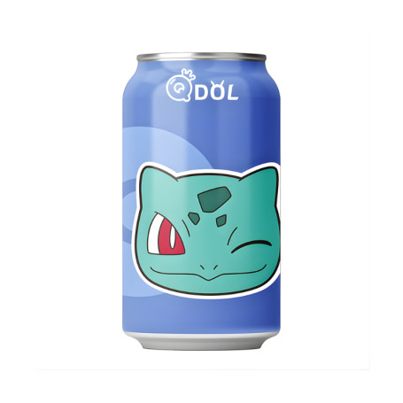 Qdol Pokémon Bulbasaur Grape Sparkling Water - Qdol læskedrik med Buldasaur Pokémon motiv. Forfriskende let og sprudlende danskvand med en lille smule sødme og smag af dejlige vindruer. 
