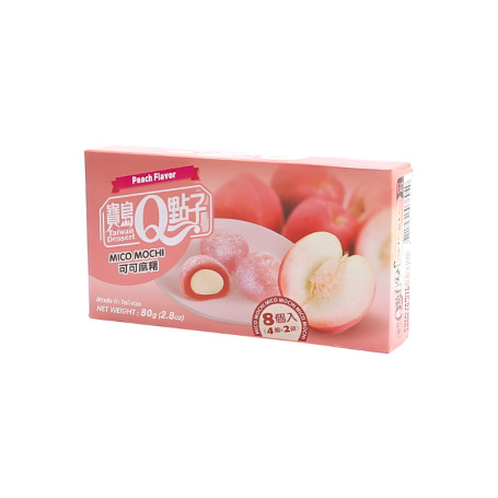 Mochi Cacao Peach 8 stk - De sødeste små mochi med hvid chokoladefyld og ferskensmag i lyserød indpakning (.❛ ᴗ ❛.)