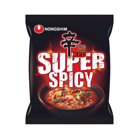 PAKKETILBUD (6 stk.) - Nongshim Shin Red SUPER SPICY Instant Nudler 120g - Oplev alletiders instant nudler, der, ifølge sloganet, kan få selve livet til at græde. Shin Ramyun er Koreas stolthed - og Shin Red er ekstra spicy!