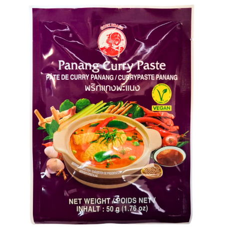 Cock Brand Panang Curry Paste 50g - Fantastisk smagfuld og aromatisk karry pasta fra Cock Brand. Her får du fuld smæk på den autentiske thailandske smag af Panang Curry.