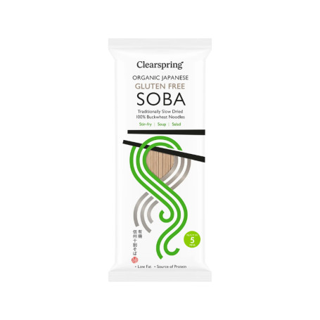 Clearspring Soba 100% Boghvede Nudler Økologisk 200g - Økologiske Soba nudler af 100% boghvedemel i høj kvalitet fra Clearspring. Nudlerne er naturligt glutenfri.