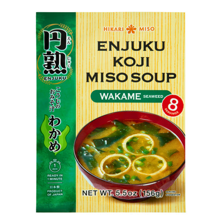 Hikari Miso Enjuku Koji Miso Suppe Wakame Tang 156g - En autentisk, lynhurtig-at-lave japansk misosuppe med en rig umami-smag, fyldig wakame-tang og forårsløg.