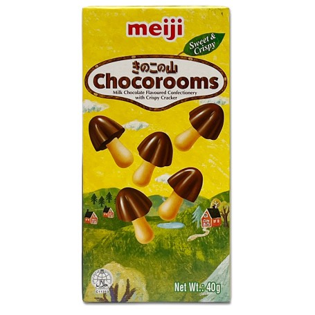 Meiji Kinoko no Yama Chokolade Kiks - Små kiks fra japanske Meiji formet som nuttede svampe med et lækkert mælkechokoladeovertræk.