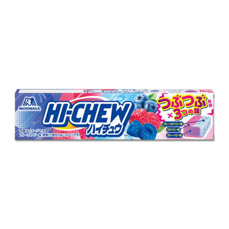 Hi-Chew Berry Mix 55g - Hi-Chew tyggekarameller med sød smag af blåbær og hindbær. En lækker, japansk slikklassiker :D