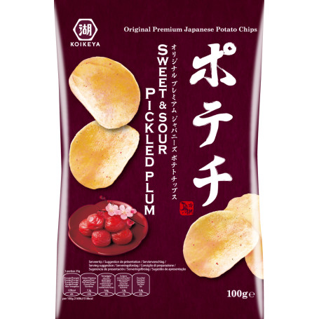 STOP MADSPILD (BEDST FØR: 10/07/26) - Koikeya Potato Sweet & Sour Umeboshi Chips - Sur-søde chips fra japanske Koikeya med kraft og velsmag som syltede ume-blommer. Prøv de sure umeboshi som chipskrydderi lige her!
