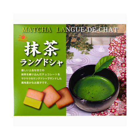 Matcha Sandwich Cookie - Langue-De-Chat 90g - Smagfulde premium japanske småkager med cremet matcha-chokolade fyld i klassisk tynd og aflang Langue-De-Chat stil (｡• ᵕ •｡)