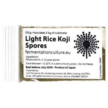 STOP MADSPILD (BEDST FØR 31/10/24) - Light Rice Koji Sporer 0,8g - Disse sporer er en af de mest benyttede Koji sporer. Den bruges hovedsageligt til lys/hvid miso og Amazake.